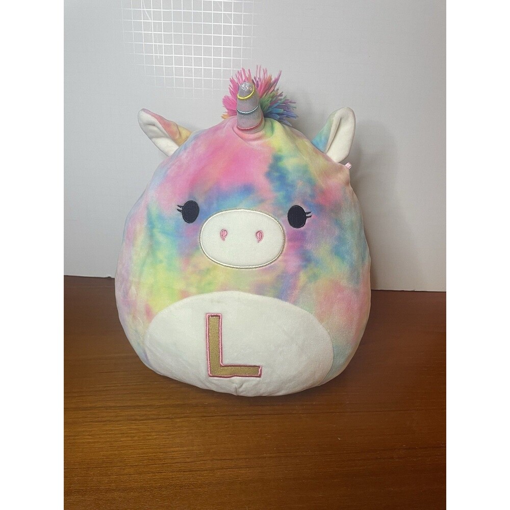 Squishmallows Esmeralda The Unicorn 14" Pastel Tie-dye Monogram Initial "L”